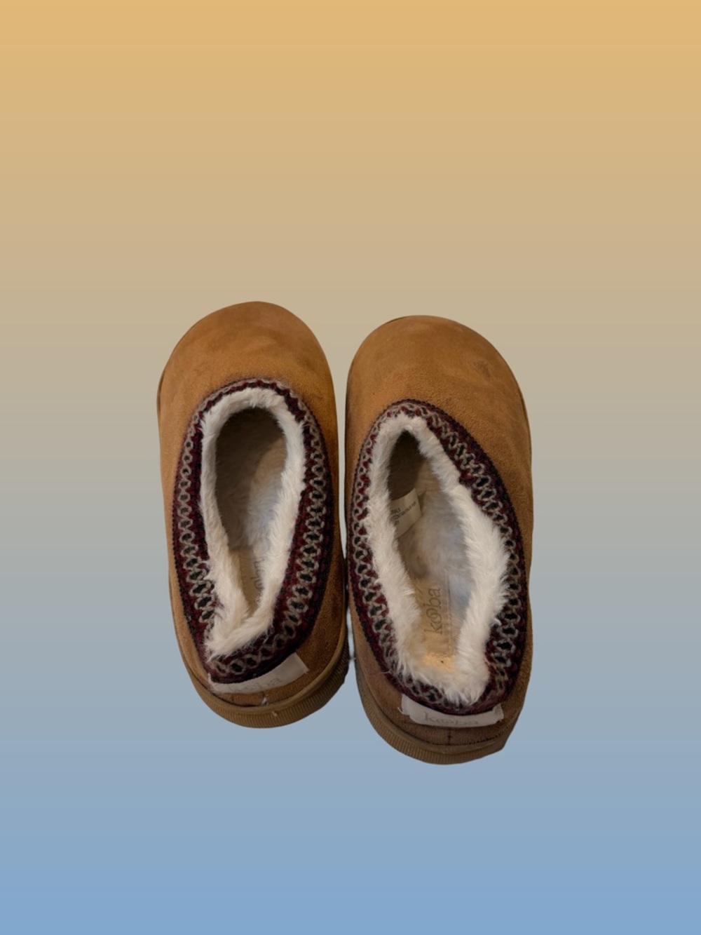 Kooba Faux Suede Slipper Women’s M 6.5-7.5 Tan Knit Trim Shearling lining - Picture 5 of 7